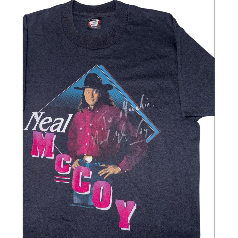 NEAL MCCOY Tee T-Shirt 90's COUNTRY SINGLE STITCH Signed Screen Stars Medium Men